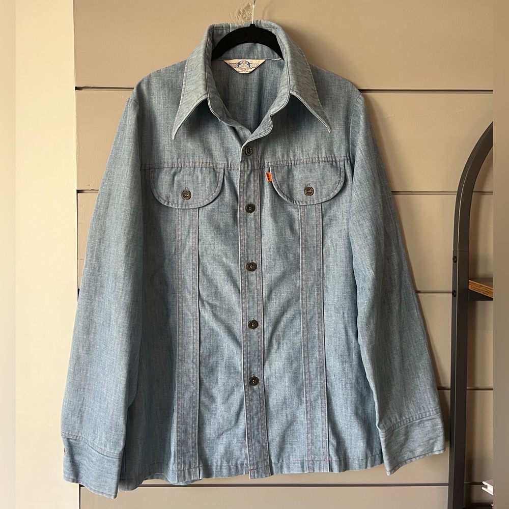 RARE 1970s VINTAGE‎ LEVIS PANATELA ORANGE TAB HEAVY
DENIM SHIRT Size M